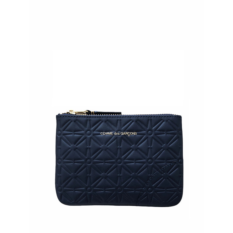 Navy Embossed A Small Pouch